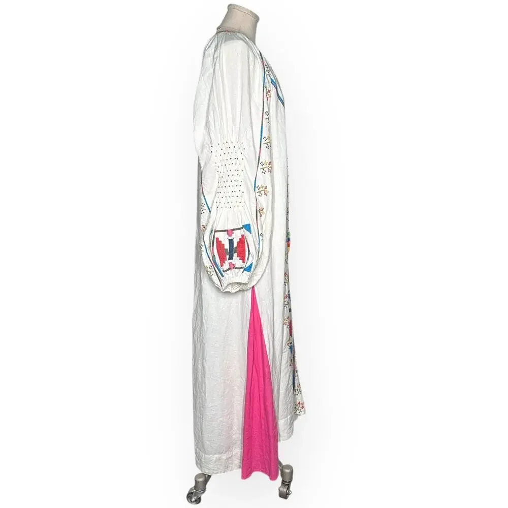 FARM RIO Macaw Embroidered Beaded Maxi Dress Caftan Tapestry Ethereal Wedding - Picture 8 of 15